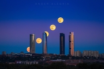 Moonrise composite of several pics with same framing Madrid Spain 