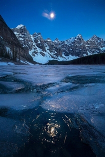 Moonrise over a frozen Reddit Lake Canada 