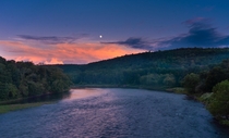 Moonrise over the Delaware River near Lackawaxen Township PA 