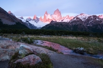 Morning alpenglow on Fitz Roy - Patagonia El Chalten Argentina 