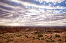 Morning clouds lining up over ColoradoGreen confluence  White Rim Road Canyonlands NP Utah