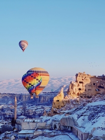 Morning in Cappadocia Turkey after a night of snowfall