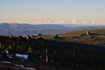 Morning light at the Granite Tors with the Alaska Range background 