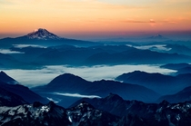Mount Adams and Mount Hood from Mount Rainier at Dawn 
