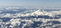 Mount Baker in the foreground Mount Rainier on the horizon 