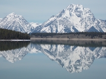 Mount Moran reflection on Jackson Lake in Grand Teton National Park 