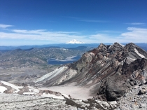 Mount St Helens with Rainier in the background looking down the blast zone from the top Hiked July   