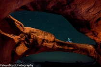 Mountain biker in Moab Utah with an amazing night-sky backdrop 