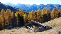 Mountain hut in the Swiss Alps Wallis 