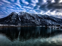 Mountain with Lake Hallstatt in the front Austria Winter  