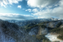 Mountains in winter Gifu prefecture Japan 