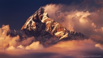 Mt Machapuchare in the Annapurna Himal range in Nepal It is considered sacred to the god Shiva and has never been summited now entirely forbidden to climbers 