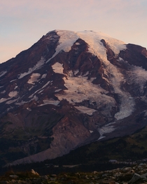 Mt Rainier basking in the glow of early morning light 
