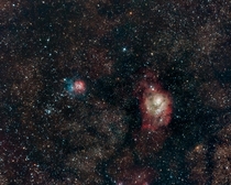 My first attempt at the Trifid and Lagoon Nebulae 