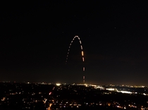 My first try doing a long exposure shot of a launch with my drone This was the Delta IV Heavy launch Each streak is  seconds long the max time on the drone and put into a single photo