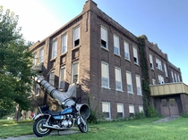 My friend bought this early s abandoned school house and is turning it into a dispensary Took the bike over to check it out 