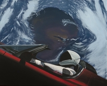 My painting of Starman in his Tesla - cm x cm