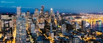 My photo of the Downtown Seattle skyline at night from the top of the Space Needle 