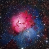 My shot of the Trifid nebula taken from dark skies over  hours using an  telescope 