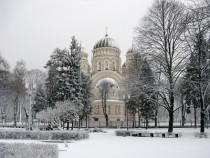 Nativity of Christ Cathedral in Riga after first snow 