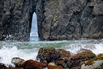 Natural arch in the ocean near Crescent City Oregon 