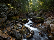 New Brunswick Canada - Stream above a waterfall in a hidden location 
