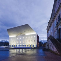 New building on town hall square Narva Estonia 