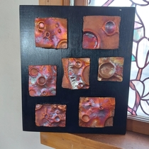 New wall art of hand made copper moonscapes I got from a friend So freakin cool