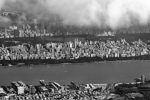 New York aerial view  Dirty window hazy air had to convert it to black and white Taking off from Newark
