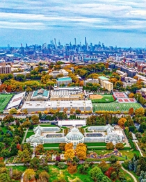 New York Botanical Garden at the Bronx and the skyline beyond New York City 