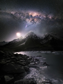 New Zealands Hooker Lake at Moonrise 