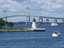 Newport Bridge and Harbor Light Rhode Island 