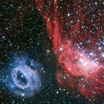 NGC  and NGC  - Two very different glowing gas clouds in the Large Magellanic Cloud 