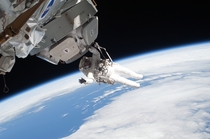 Nicholas Patrick works on the exterior of the Cupola during the third EVA of the STS- mission February   