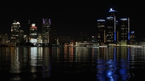Night-lit Detroit Skyline from Canada 