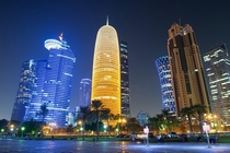 Night time view of Doha Qatar