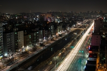 Nightscape of Bulgwang Stream an urban stream flowing through the Eunpyeong District in Seoul South Korea 