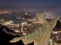 Nighttime view of Rio de Janeiro from over the shoulder of Christ the Redeemer 