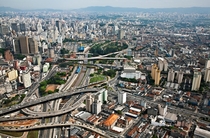 Nine viaducts two BRT stations one large bus terminal one metro station two train lines and a park and river suffocated by the concrete So Paulo Brazil