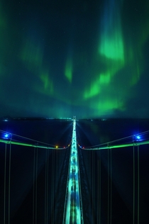 Northern lights from the top of the Mackinac Bridge