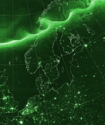 Northern lights over Scandinavia from space