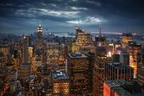 NYC Downtown view from the Rockefeller Center  by Dennis Fischer