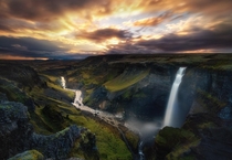 Off the beaten path Icelandic waterfall shot during an epic sunset - Hifoss Waterfall Iceland 
