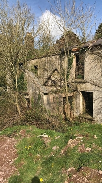 Old burned down farm house in the Irish countryside 