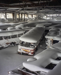 Old bus park in Norilsk - Russia