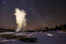 Old Faithful under the Milky Way Yellowstone National Park 