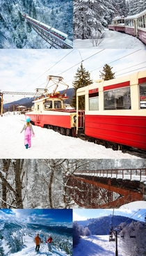 Old little train still operatng in Georgias the country ski resort Bakuriani