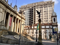 Old parliament of Brazil left and surroundings - Praa XV city of Rio de Janeiro