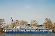 Old river boat spotted on the Dniepr River near Kiev    