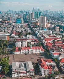 Old town of Jakarta build by the dutch with the Modern Jakarta skyline behind it